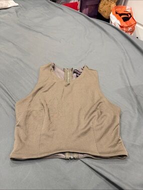 Revamped Taupe Cropped Zip-Front Top